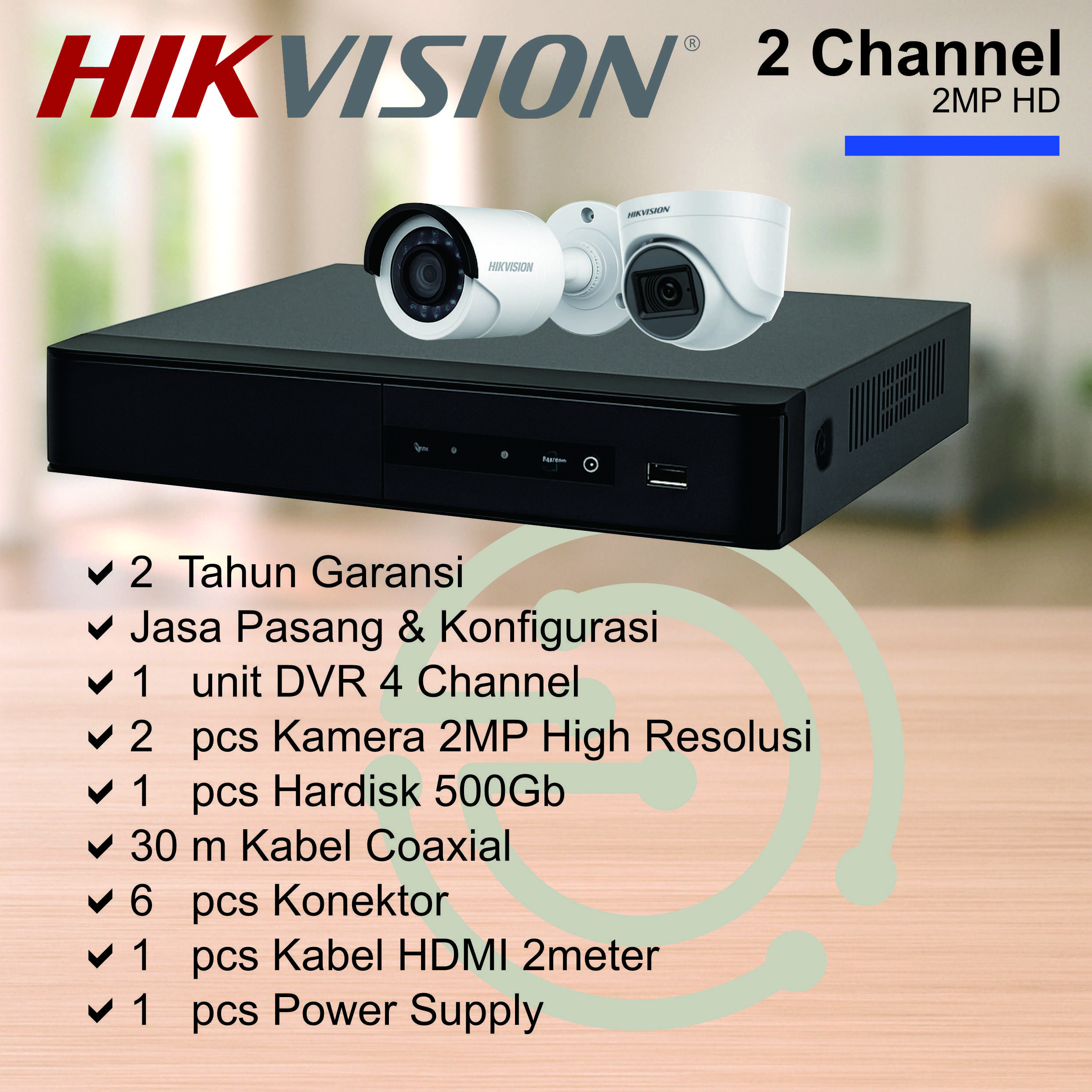 Paket Kamera Indoor 2 Channel 2MP FullHD